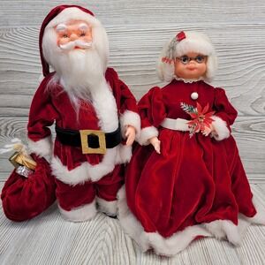 Santa Claus‎ Mrs Claus Doll Set Christmas Holiday Decor Handmade Vtg READ